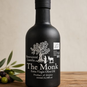 The Monk organic extra virgin olive oil from Corfu 200ml monovarietal Lianolia bottle